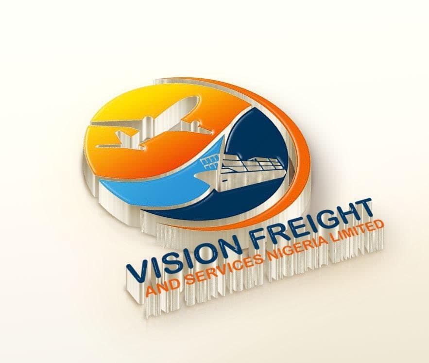 Vision Freight globe, aircraft and cargo ship logo